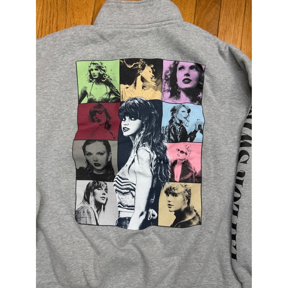 Taylor Swift The Eras Tour Quarter Zip Pullover Gray‎ Graphic Sweatshirt Medium